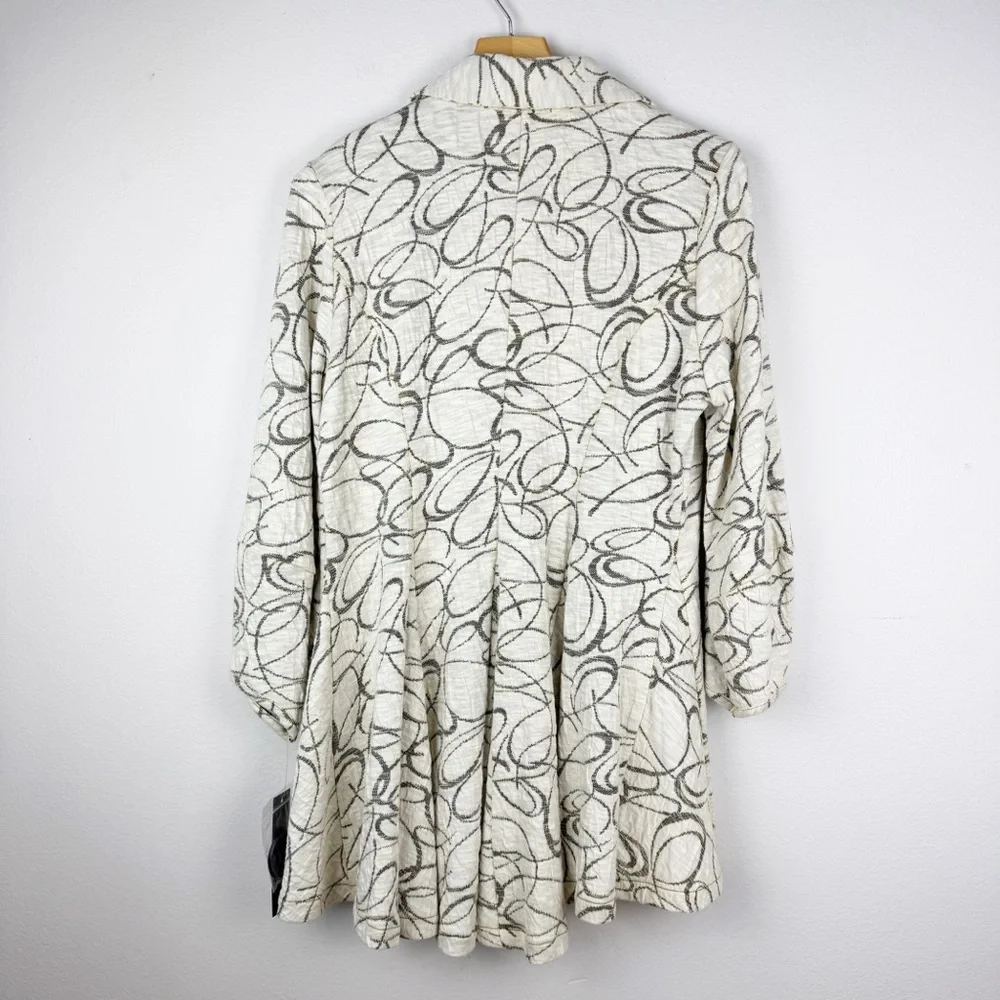 IC by Connie K Textured Swing Jacket Cream Black Abstract Swirl Size Large